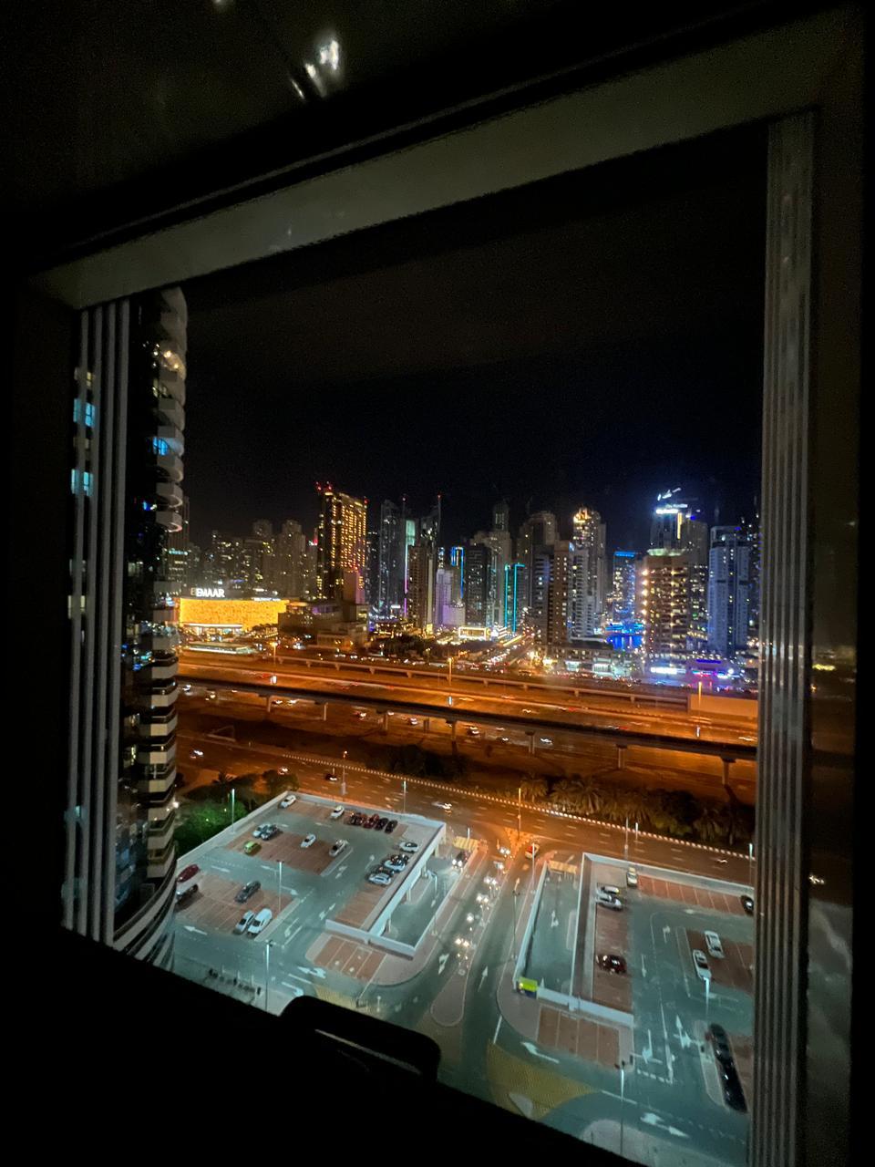 Dubai Marina skyline night view from JLT apartment