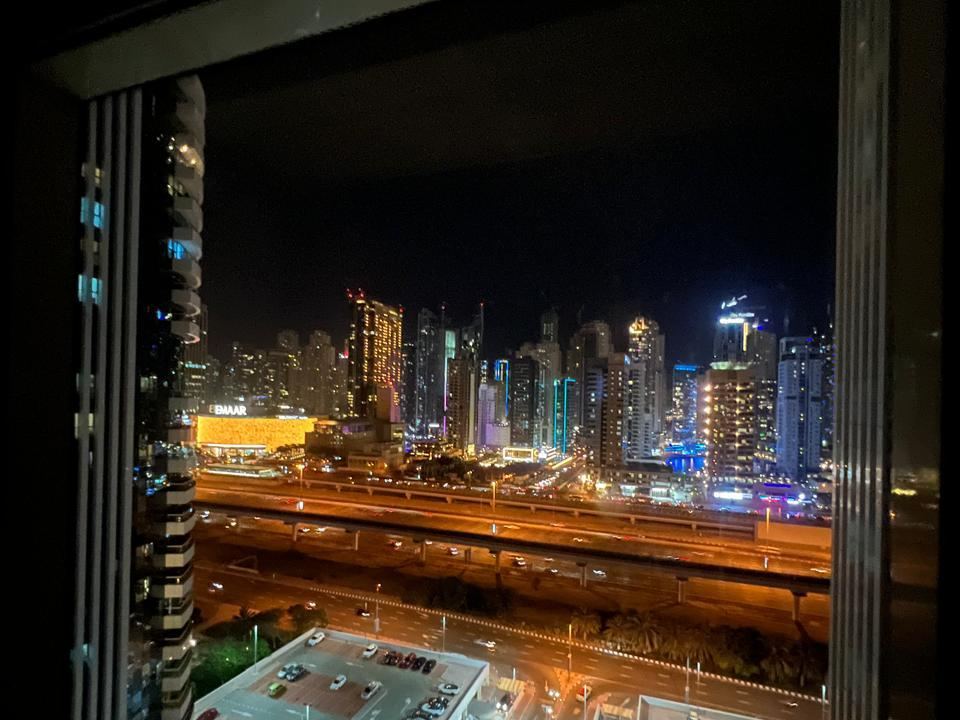 Dubai Marina skyline night view from JLT apartment